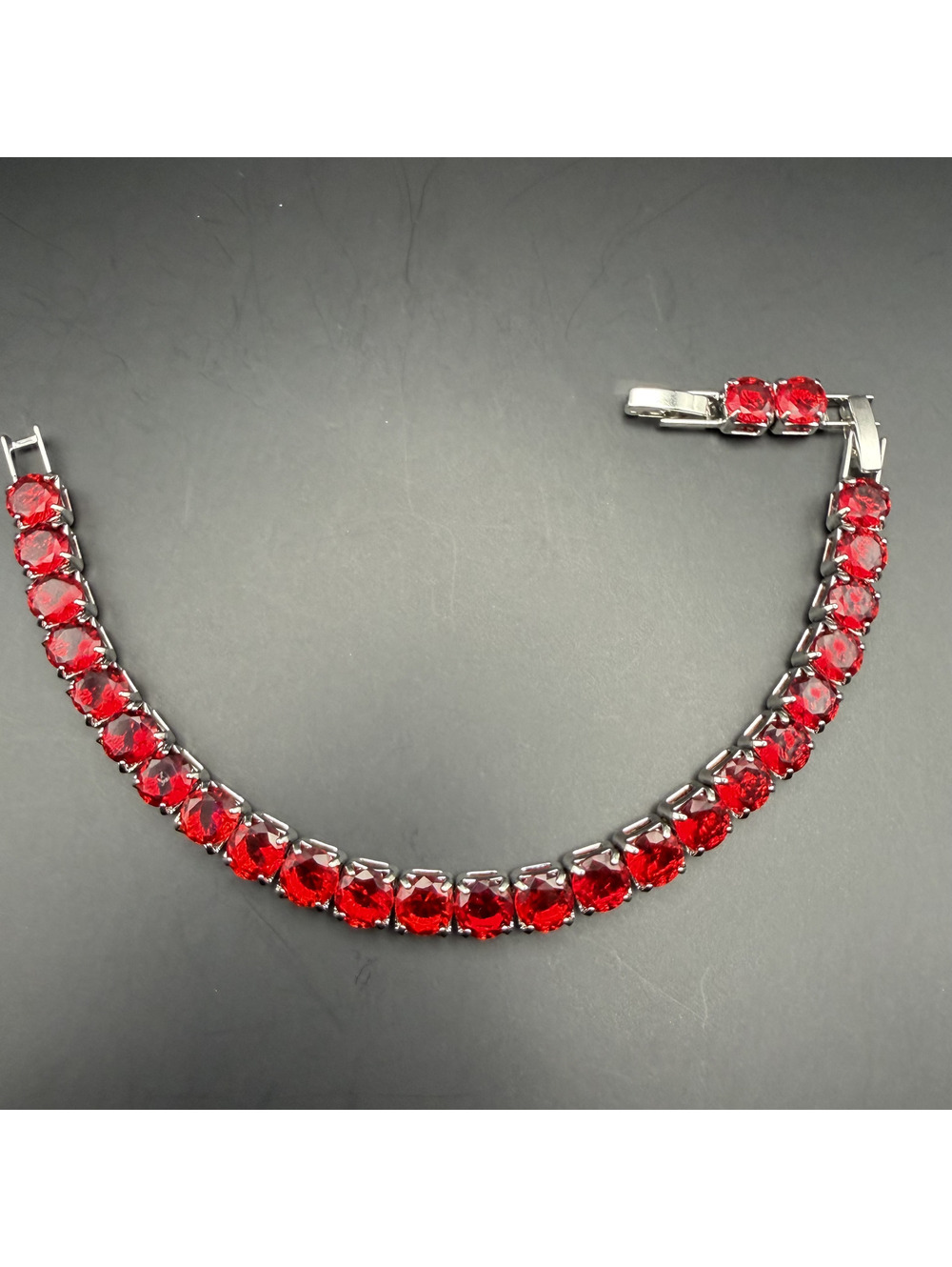 candy+clover chunky red crystal silver tone bracelet